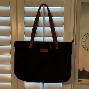 Black Tote Bag with Brown Handles
